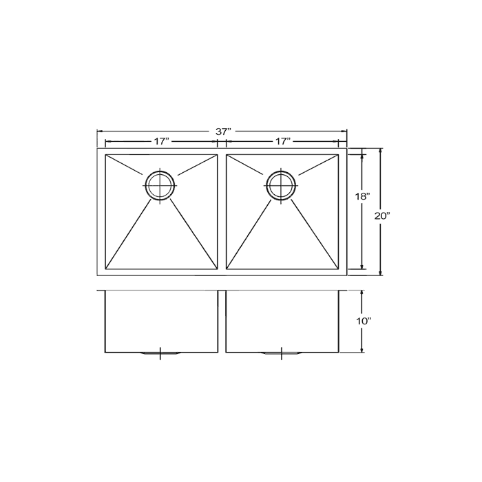 Whitehaus WHNCM3720EQ Stainless Steel 37'' Double Bowl Undermount Sink