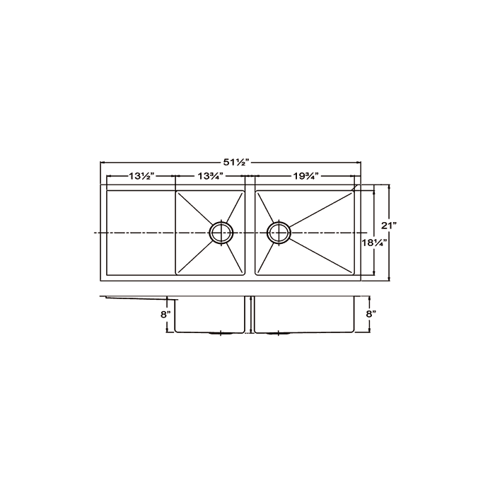 Whitehaus WHNCMD5221 52" Stainless Steel Undermount Double Bowl Zero Radius