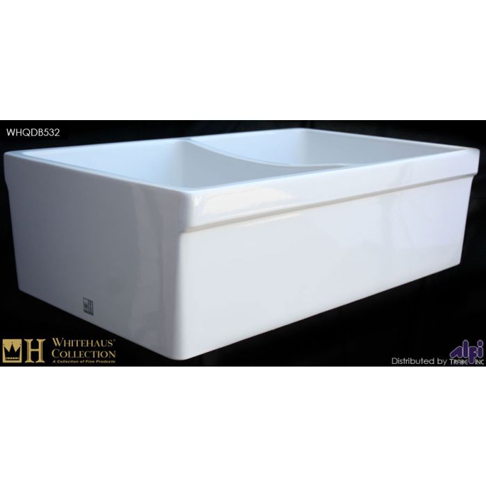 Whitehaus WHQDB532 Double Bowl Fireclay 33'' Farmhouse Apron Kitchen Sink