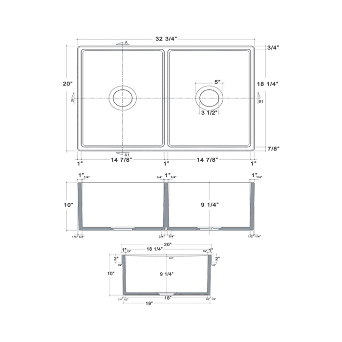 Whitehaus WHQDB532 Double Bowl Fireclay 33'' Farmhouse Apron Kitchen Sink