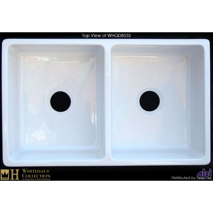 Whitehaus WHQDB532 Double Bowl Fireclay 33'' Farmhouse Apron Kitchen Sink
