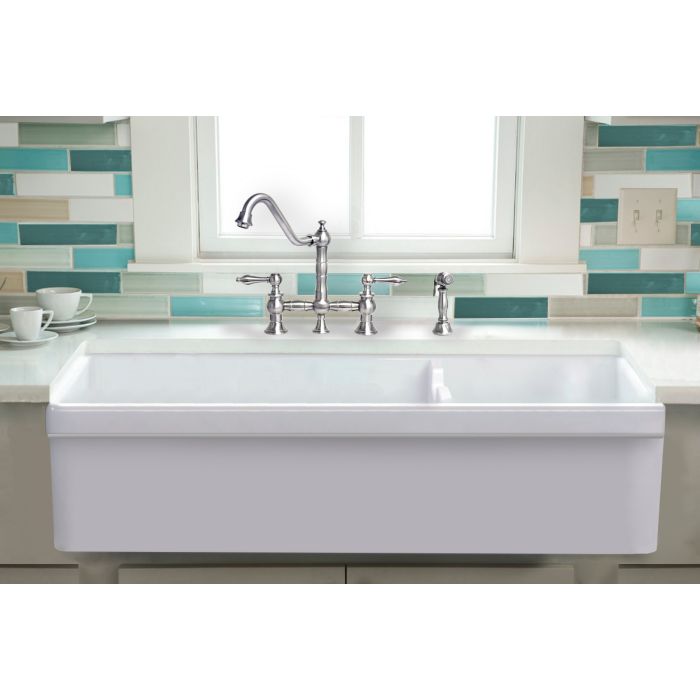 Whitehaus WHQDB5542 Farmhaus Fireclay Large Reversible Sink and Small Bowl