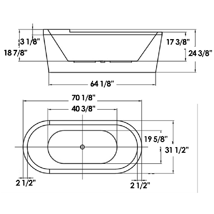 Whitehaus WHVT180BATH Oval Freestanding Acrylic Soaking Bathtub